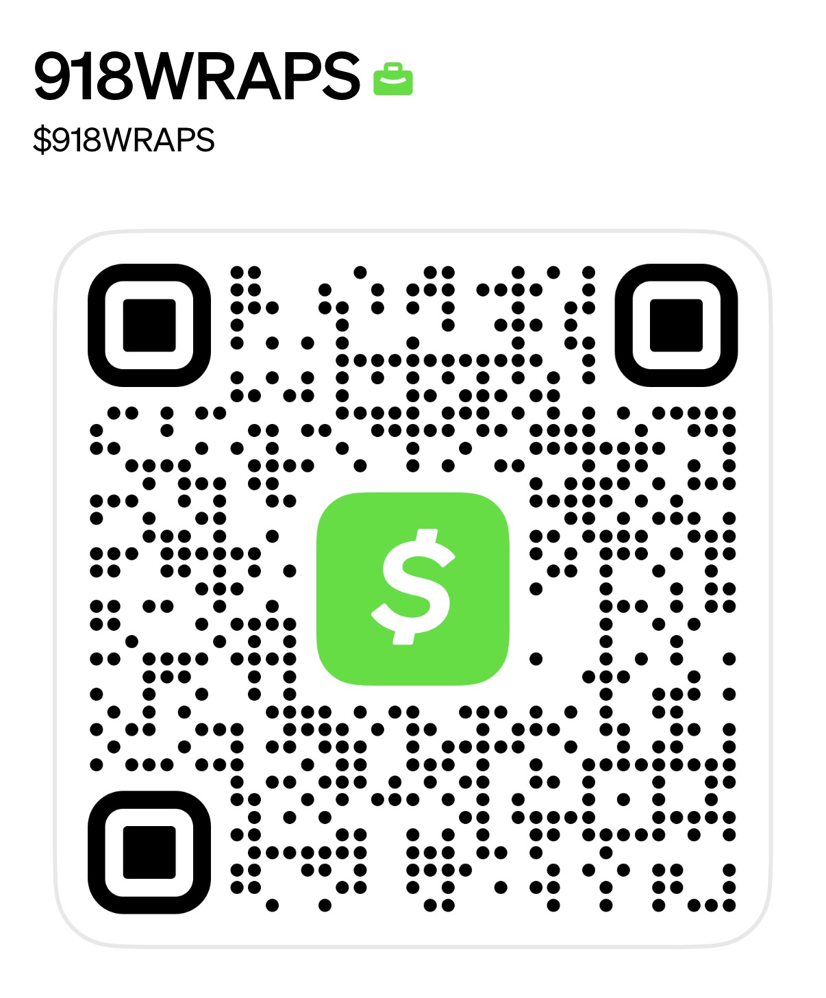 Cash App QR code for $918WRAPS