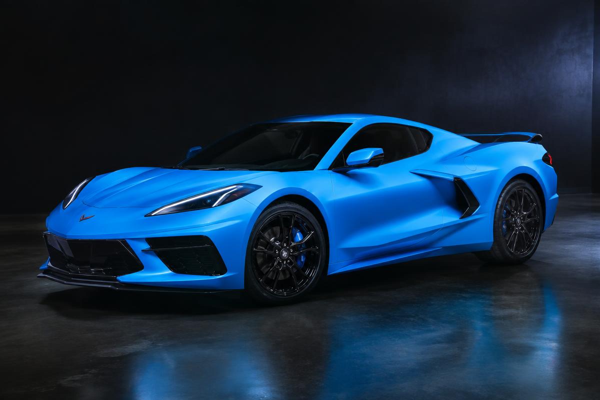 Corvette fully wrapped in satin electric blue